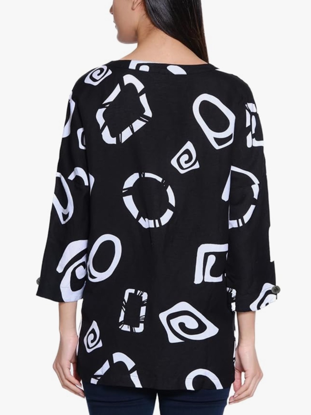 Ali Miles Linen Geometric Artsy Woven Button Up Blouse Top Size L - Picture 2 of 8